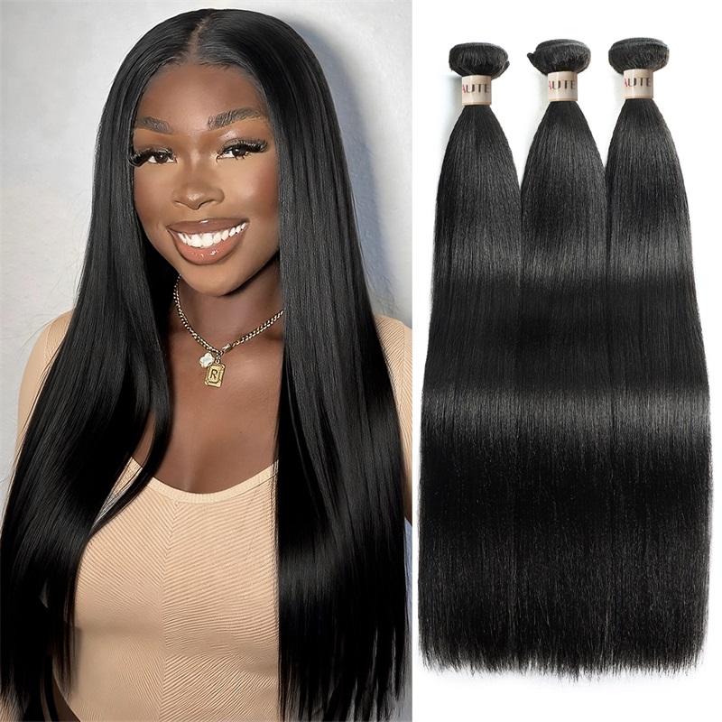 Lebeaute Yaki Straight Hair Bundles 3 Pcs/Pack Kinky Straight Virgin Human Hair