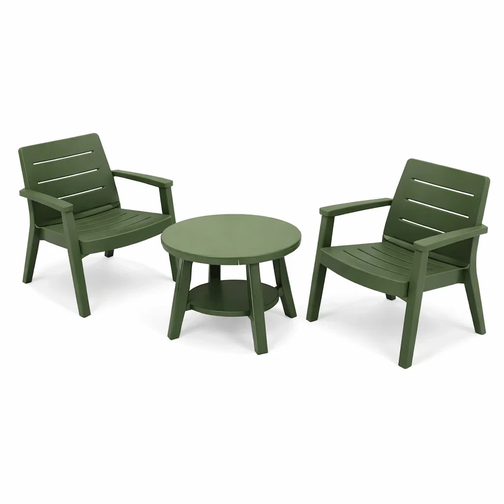 Kompakte Gartensitzgruppe Gartenmöbel-Set aus Kunststoff, 2 Stühle und 1 Tisch, Grün-Furnific