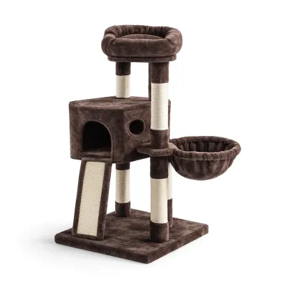 Kratzbaum Sisal Plüsch MDF Holz Braun-Furnific