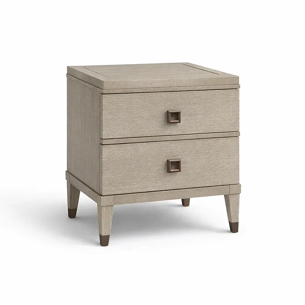 Nachttisch Holz 2 Schubladen rechteckig Beige-Furnific