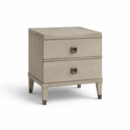 Nachttisch Holz 2 Schubladen rechteckig Beige-Furnific