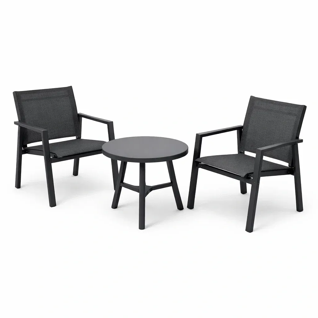 Kompakte Gartensitzgruppe Aluminium/Textilen Rund Tisch Anthrazit-Furnific