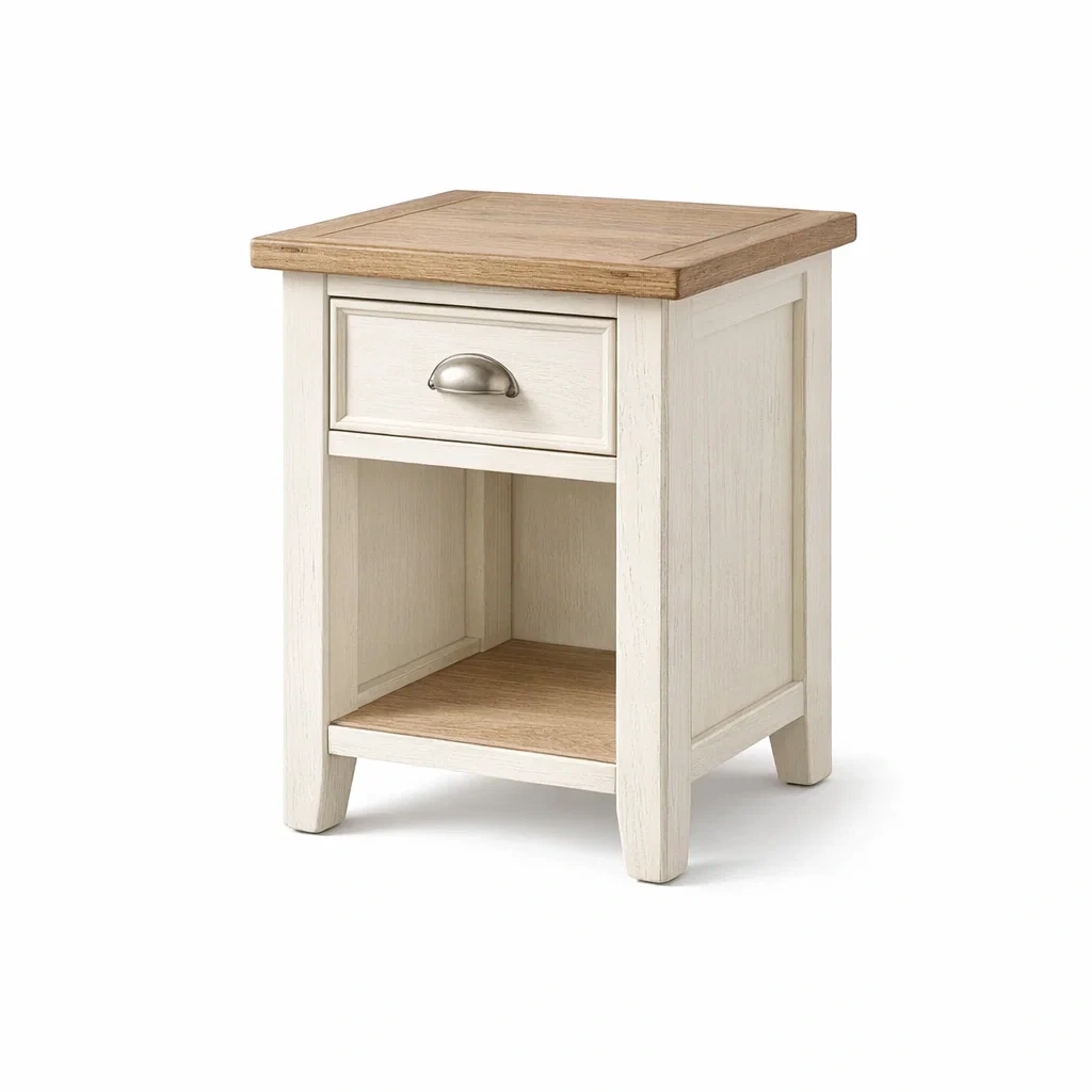 Nachttisch Holz Weiß/Natur 45 cm x 35 cm x 60 cm-Furnific
