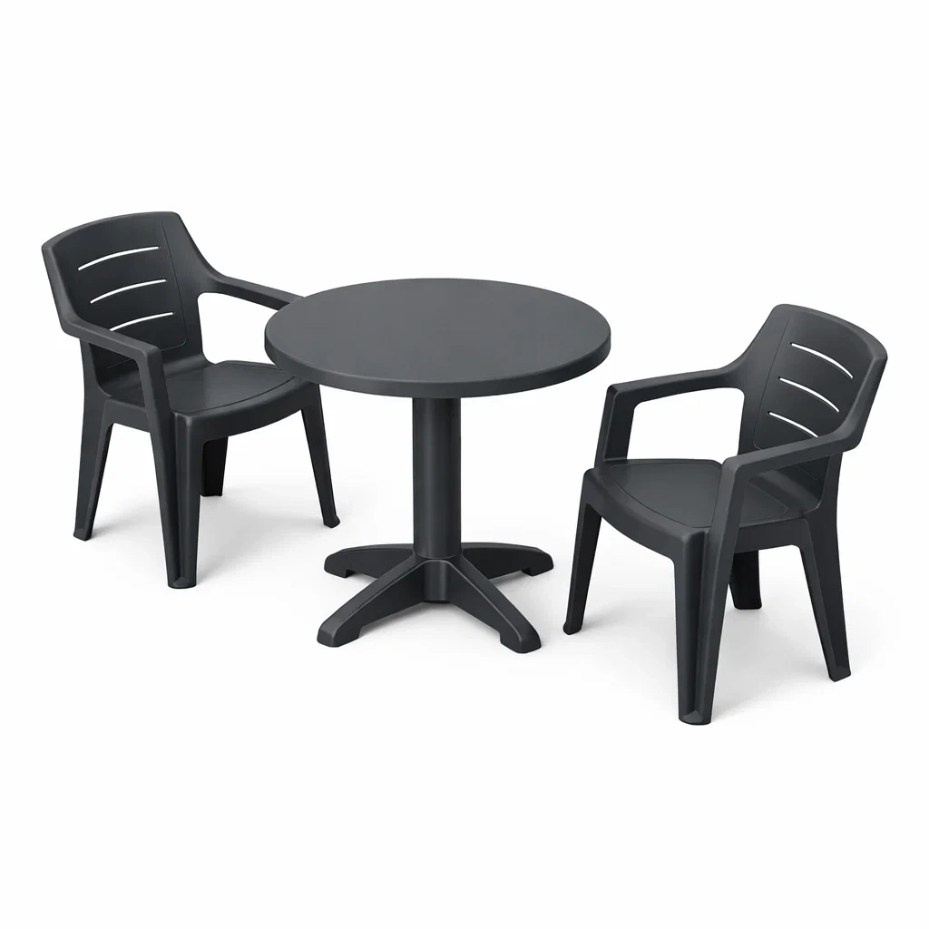 Kompakte Gartensitzgruppe Kunststoff Gartentisch- und Stuhlset Rund Schwarz-Furnific