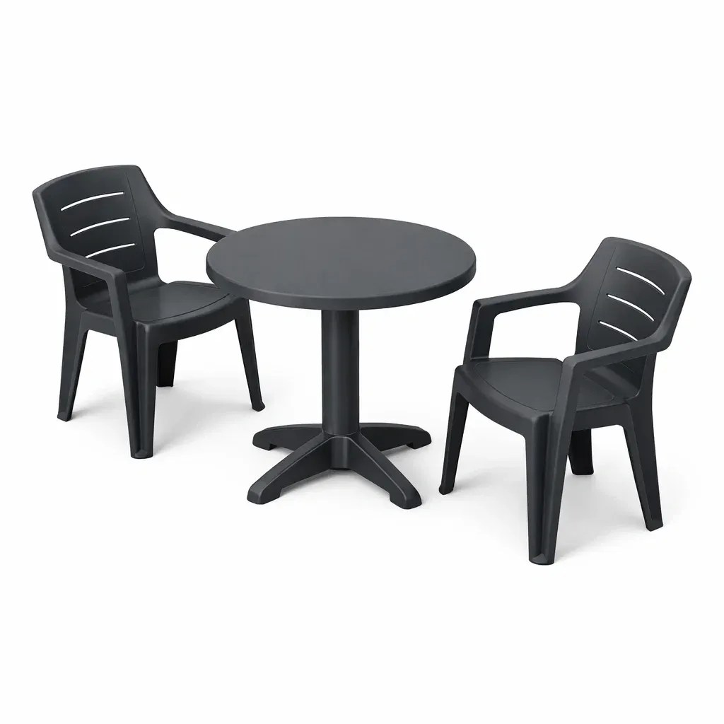 Kompakte Gartensitzgruppe Kunststoff Gartentisch- und Stuhlset Rund Schwarz-Furnific