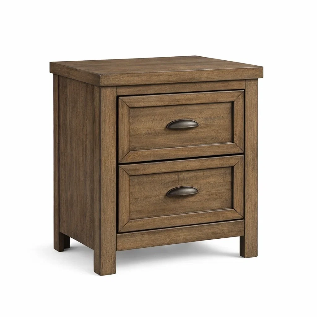 Nachttisch aus Holz mit 2 Schubladen in Braun-Furnific