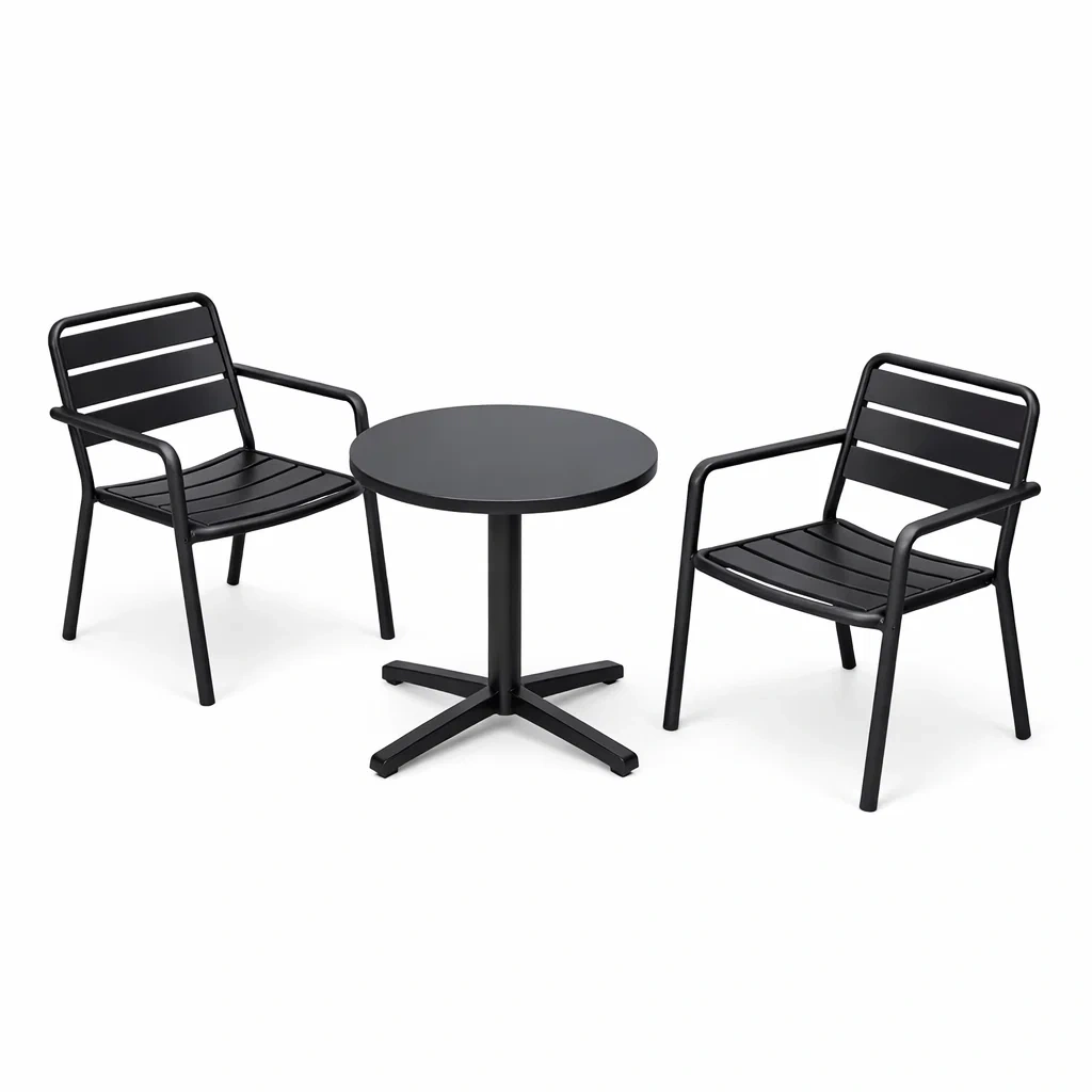 Kompakte Gartensitzgruppe Aluminium Gartenmöbel-Set mit Rundtisch und Stühle Schwarz-Furnific