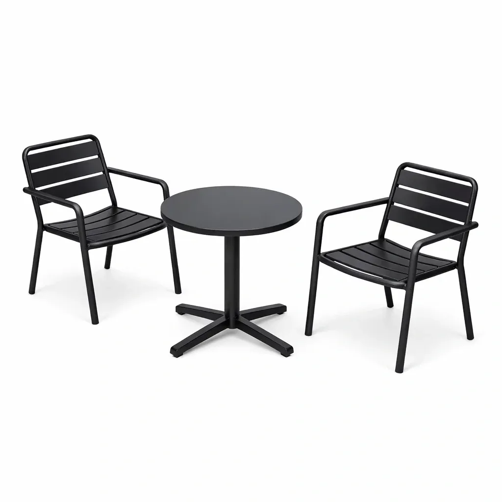 Kompakte Gartensitzgruppe Aluminium Gartenmöbel-Set mit Rundtisch und Stühle Schwarz-Furnific