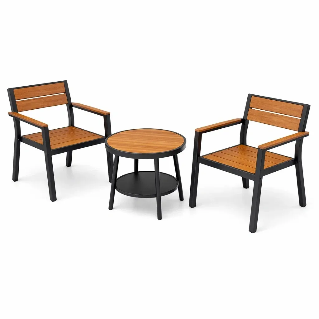 Kompakte Gartensitzgruppe 3-teiliges Gartenmöbel-Set aus Stahl und Akazienholz-Furnific