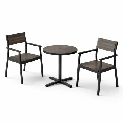 Kompakte Gartensitzgruppe aus Stahl und Holzoptik, Rund, Dunkelbraun-Furnific