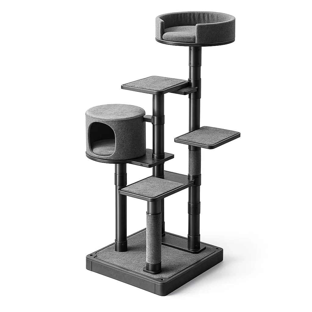 Kratzbaum aus Kunststoff und Filz, Grau-Furnific