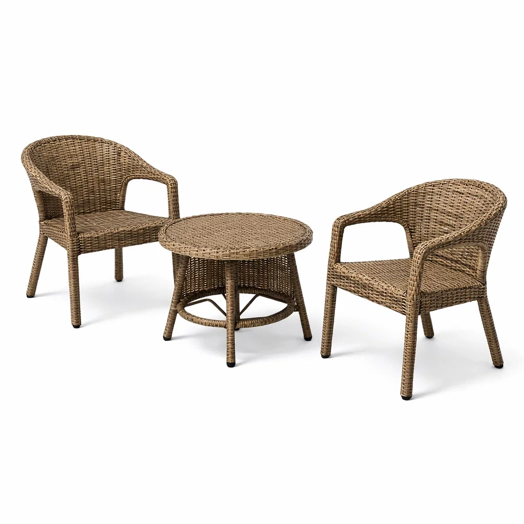 Kompakte Gartensitzgruppe 3-teiliges Gartenmöbel-Set aus PE-Rattan in Braun-Furnific