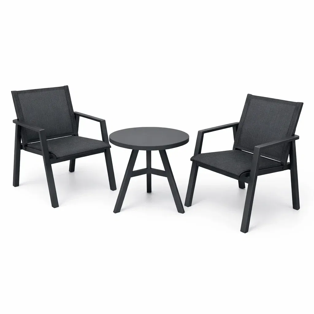 Kompakte Gartensitzgruppe Aluminium Textilene Anthrazit Tisch Stühle-Furnific