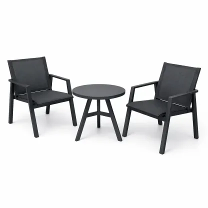 Kompakte Gartensitzgruppe Aluminium Textilene Anthrazit Tisch Stühle-Furnific