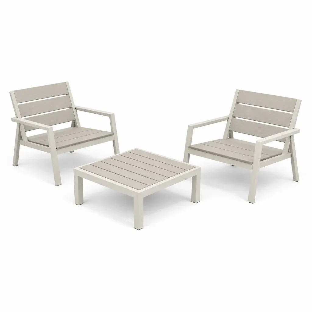 Kompakte Gartensitzgruppe Aluminium Stühle Tisch Beige-Furnific