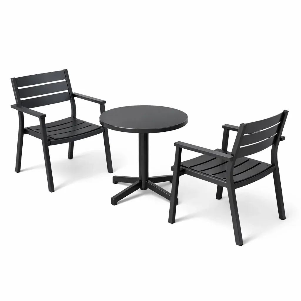 Kompakte Gartensitzgruppe Aluminium Gartenset mit Rundtisch und Stühlen Schwarz-Furnific