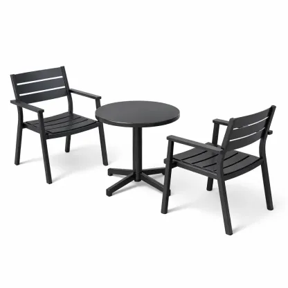 Kompakte Gartensitzgruppe Aluminium Gartenset mit Rundtisch und Stühlen Schwarz-Furnific