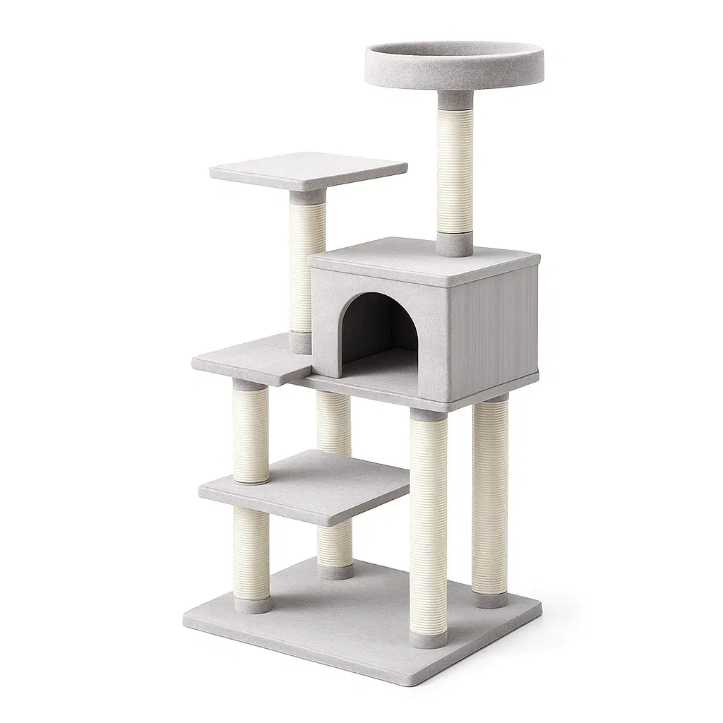 Kratzbaum Plüsch MDF 4 Ebenen Grau-Furnific