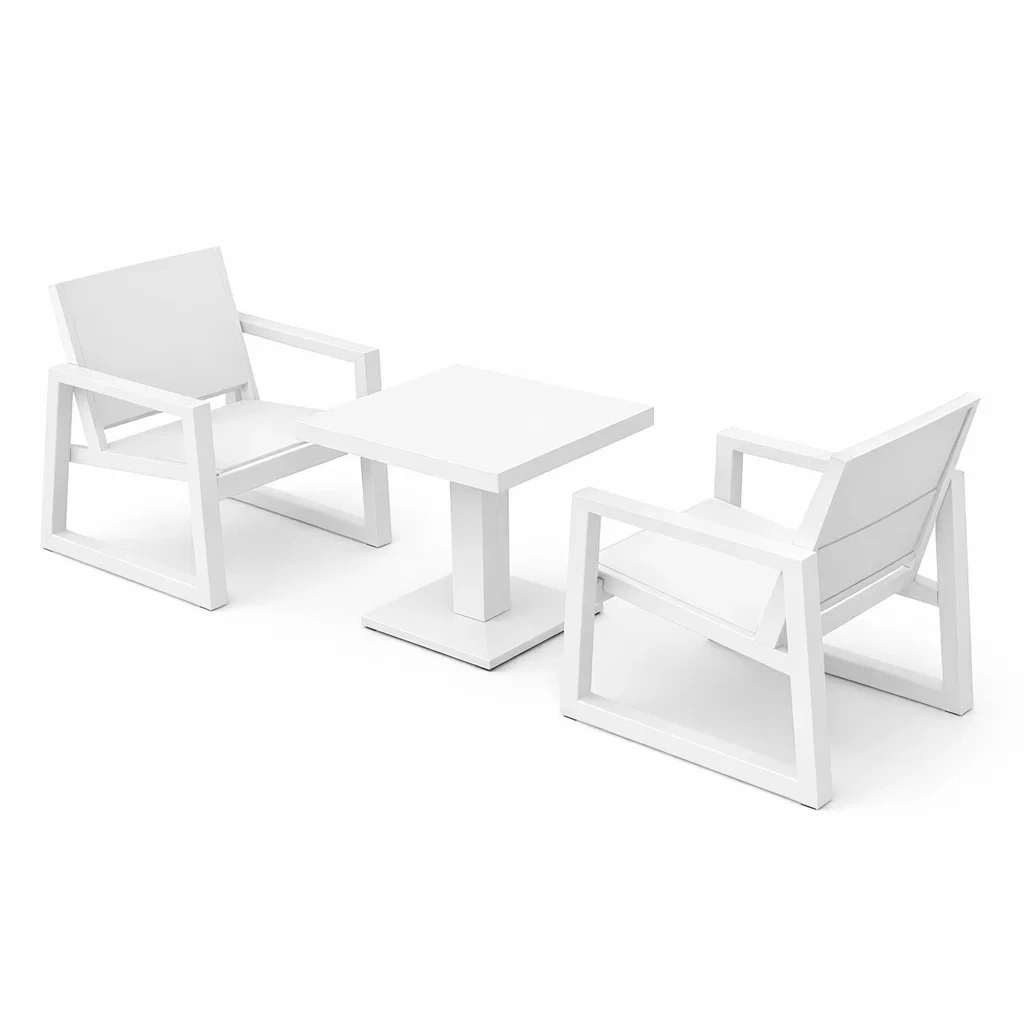 Kompakte Gartensitzgruppe Aluminium Stühle und Tisch Weiß 2er-Set-Furnific