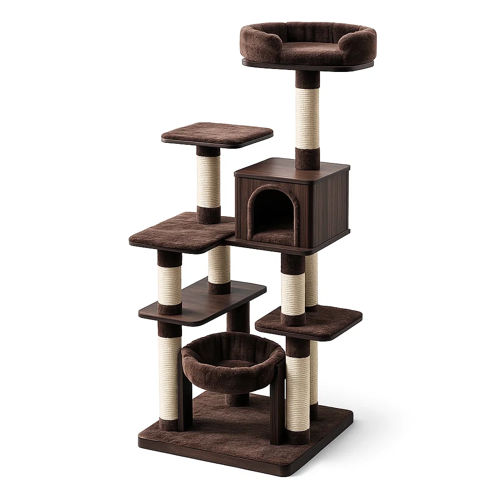 Kratzbaum aus MDF und Plüsch Braun-Furnific