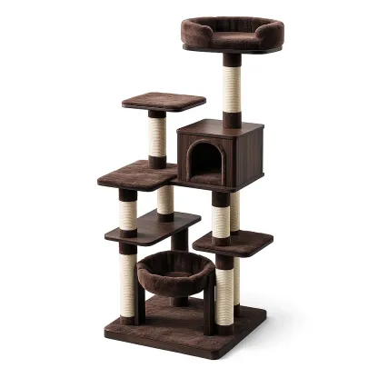 Kratzbaum aus MDF und Plüsch Braun-Furnific