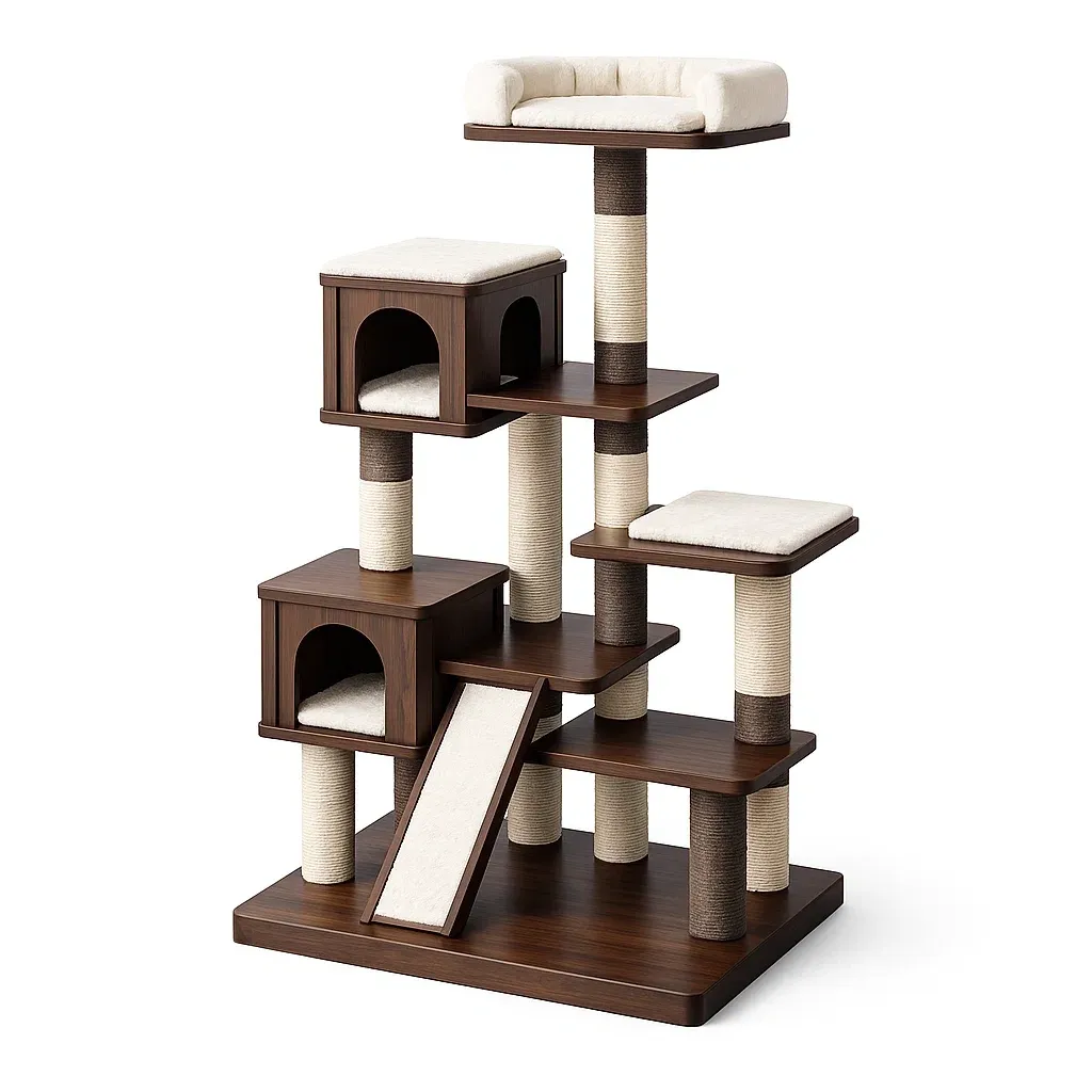 Kratzbaum Holz Sisal Dunkelbraun Beige-Furnific