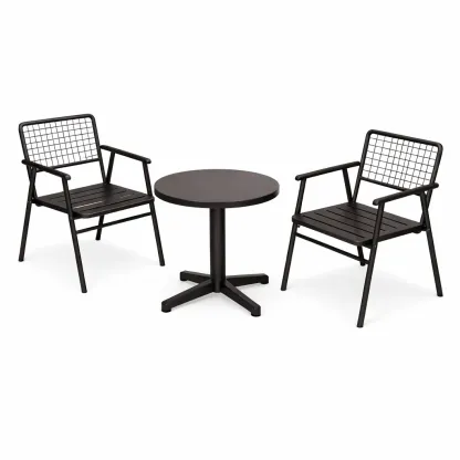 Kompakte Gartensitzgruppe Metall Gartenset mit Rundtisch und zwei Stühlen Schwarz-Furnific