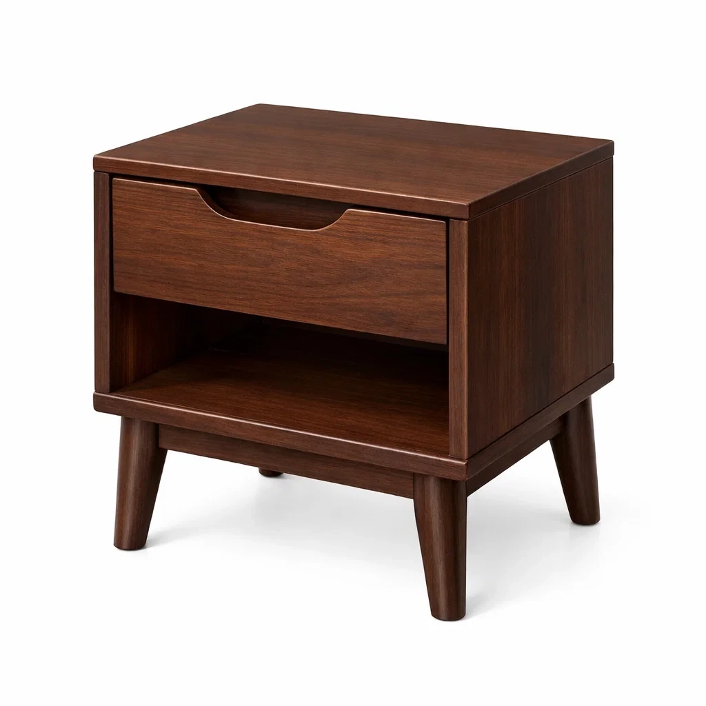 Nachttisch Holz mit Schublade und Regal Walnuss 40 x 35 x 50 cm-Furnific