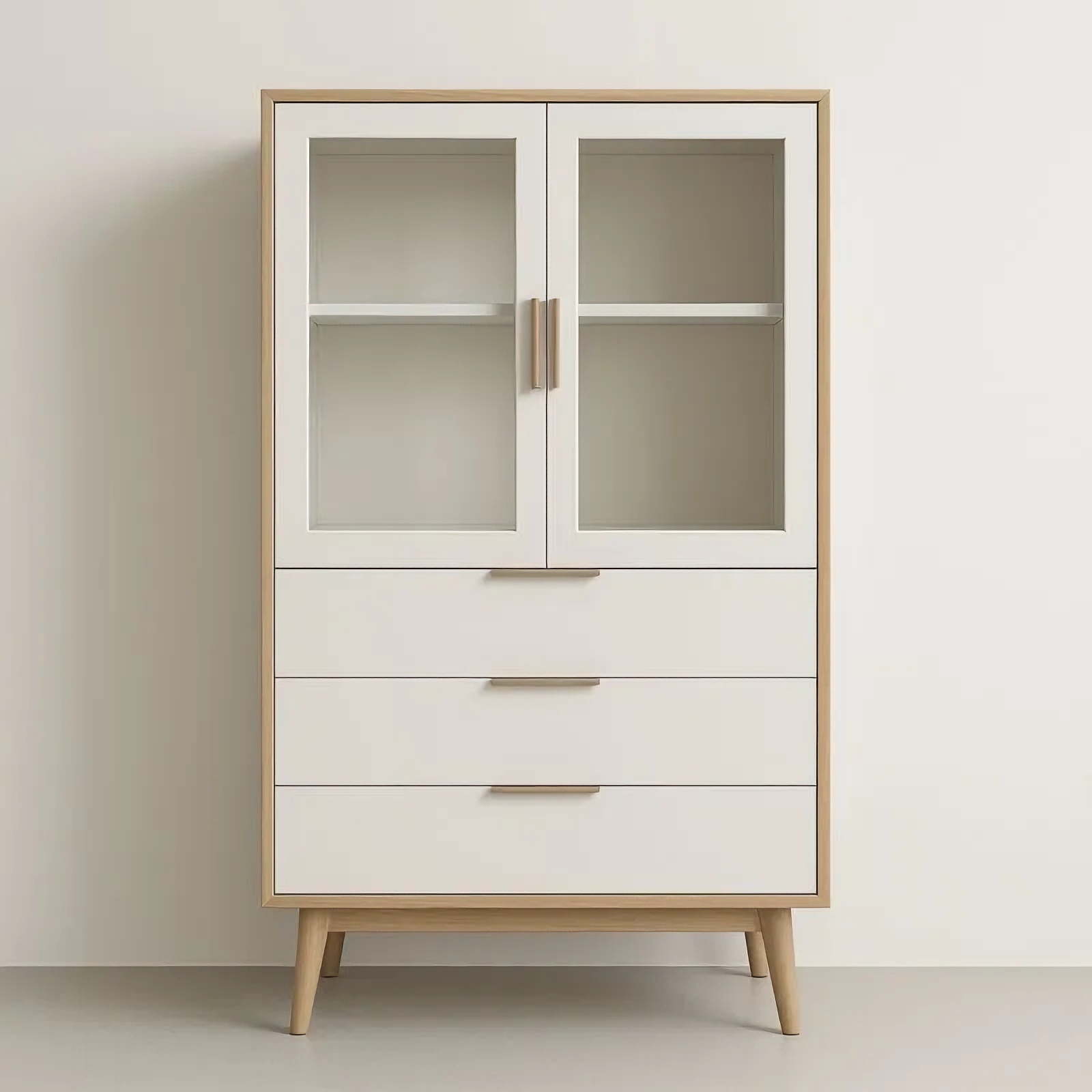Armoire en bois avec portes vitrées et 3 tiroirs