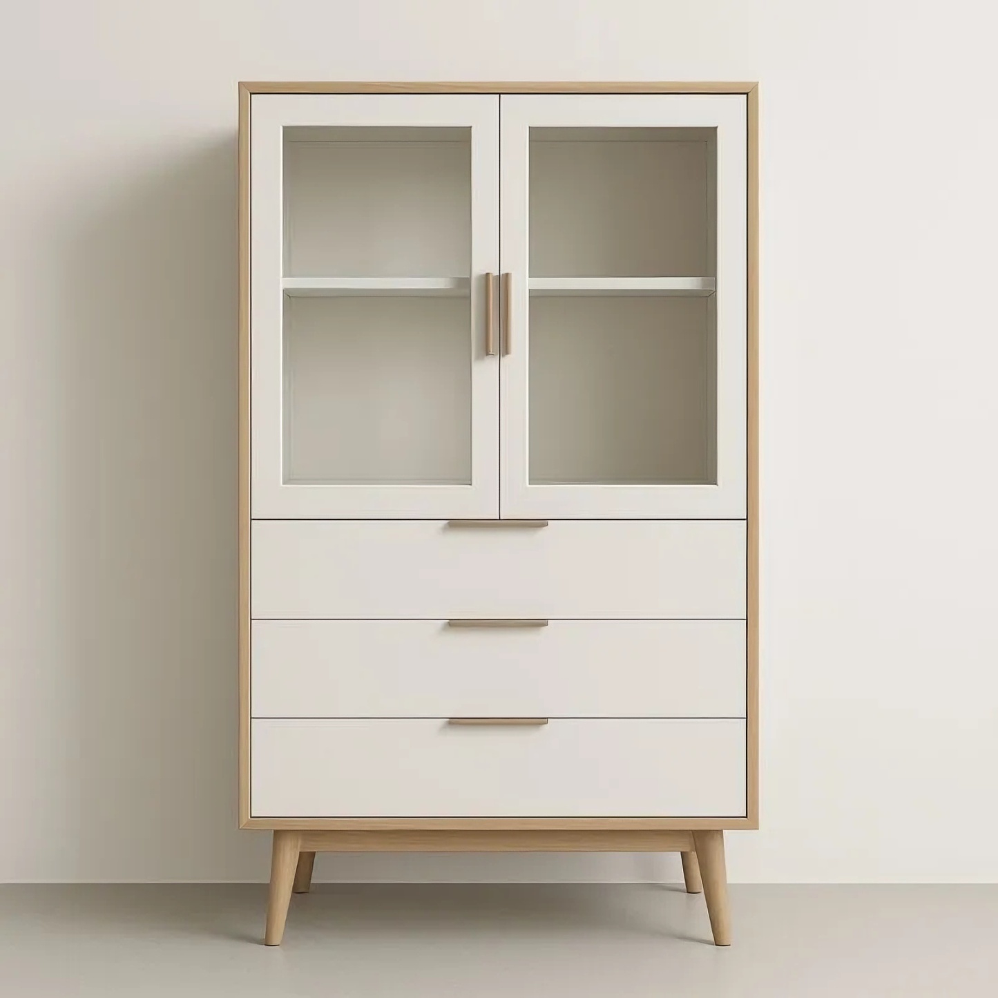 Armoire en bois avec portes vitrées et 3 tiroirs