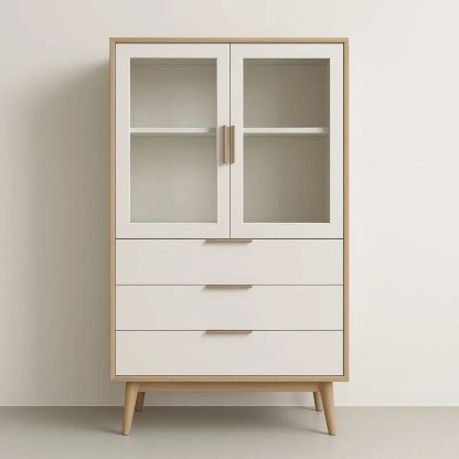 Armoire en bois avec portes vitrées et 3 tiroirs