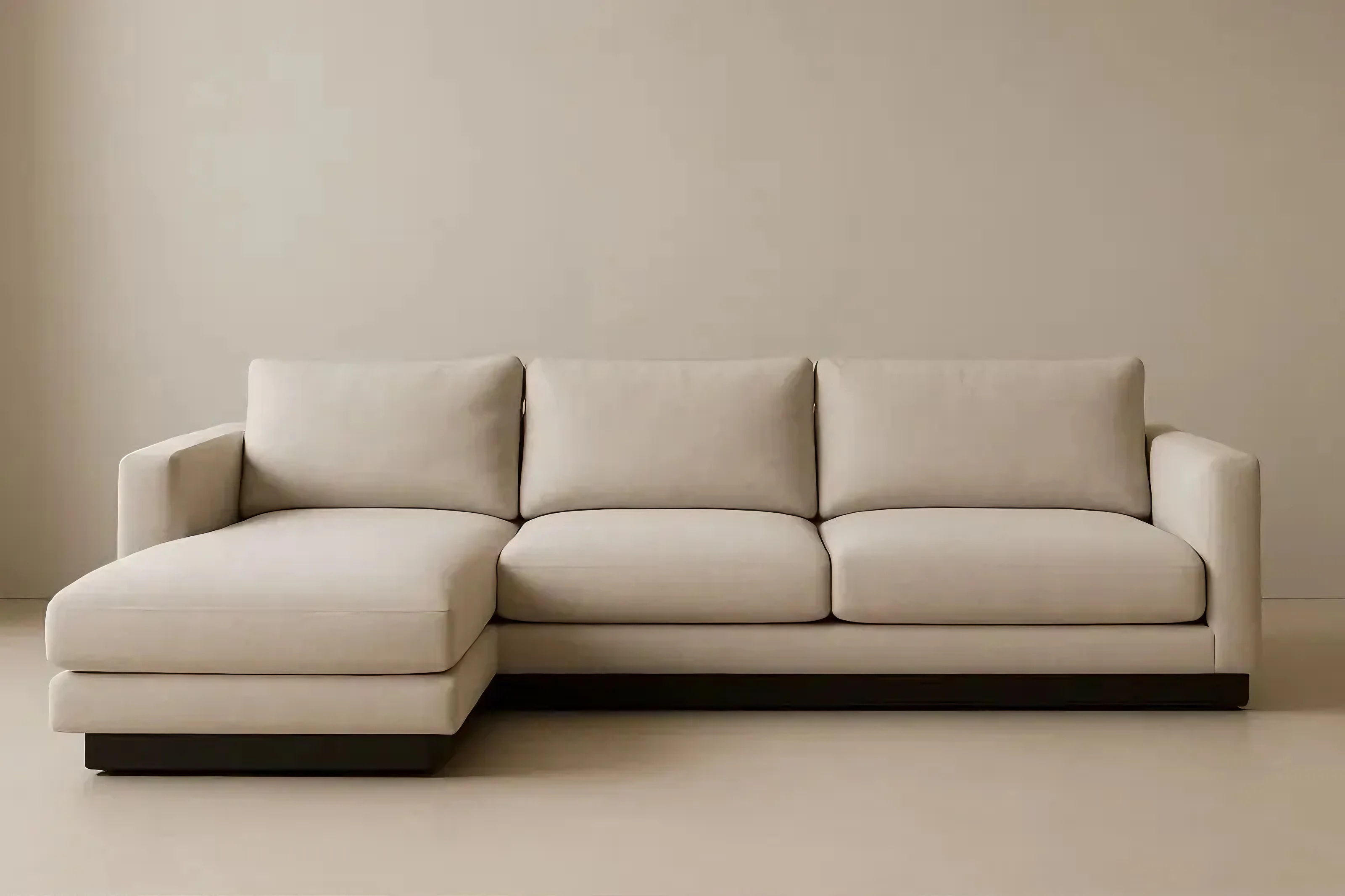 Canapé d'angle en tissu beige avec méridienne 275×95×85cm