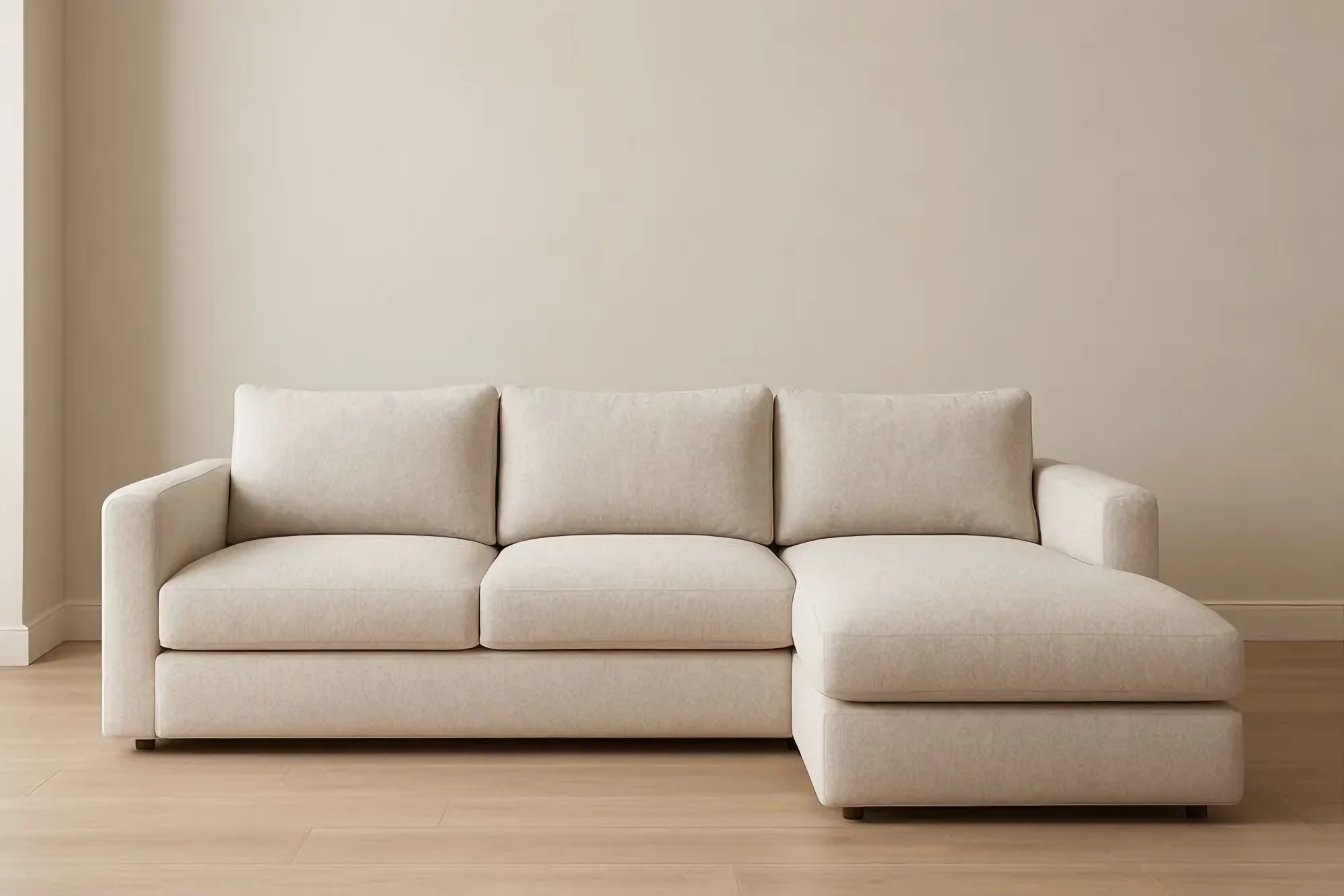 Canapé d'angle en tissu beige avec méridienne