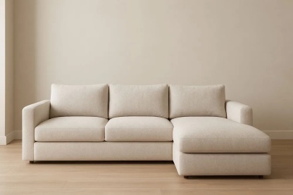 Canapé d'angle en tissu beige avec méridienne