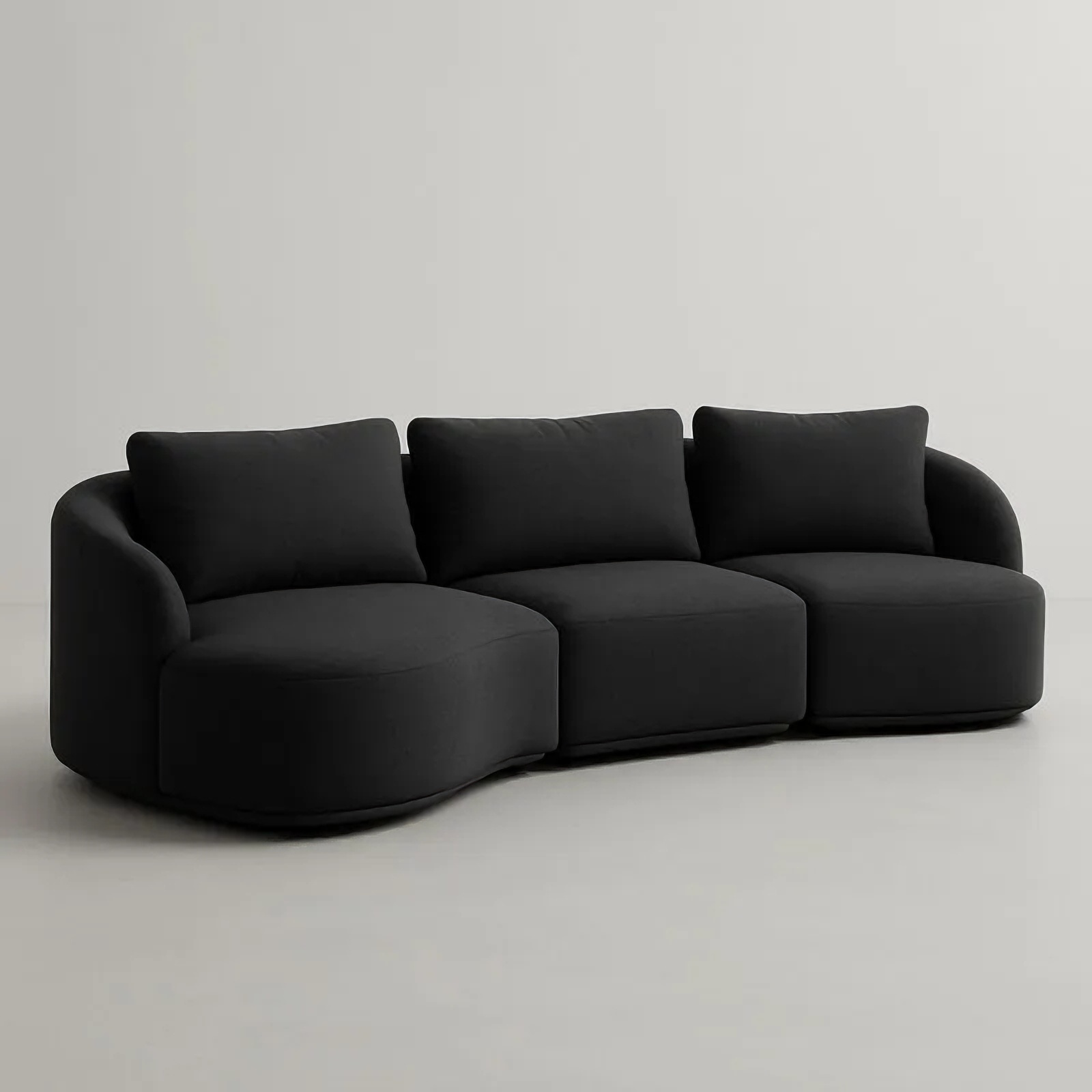 Canapé modulaire en tissu polyester noir 3 places arrondi