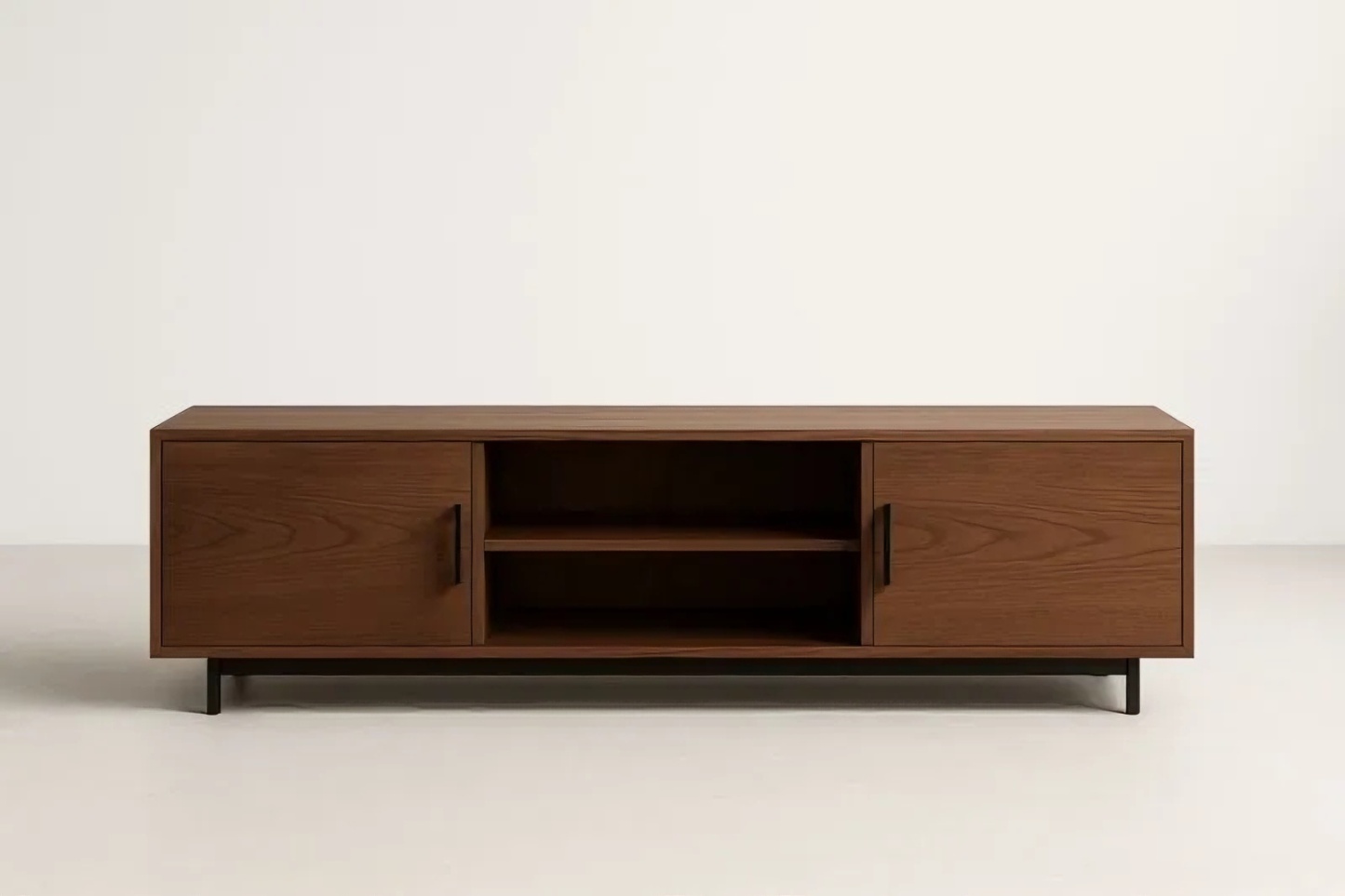 Meuble TV marron 200 x 40 x 50 cm MDF placage frêne pieds acier 2 portes 2 étagères