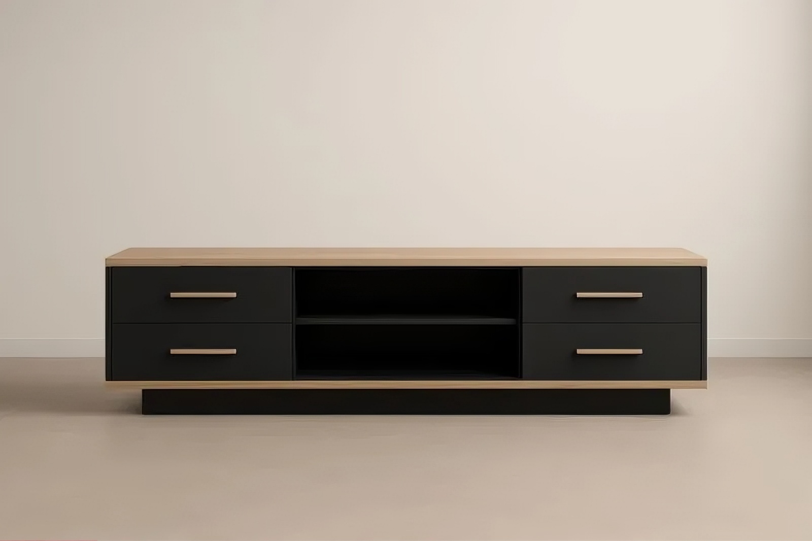 Meuble TV en bois et métal avec tiroirs Noir et Chêne