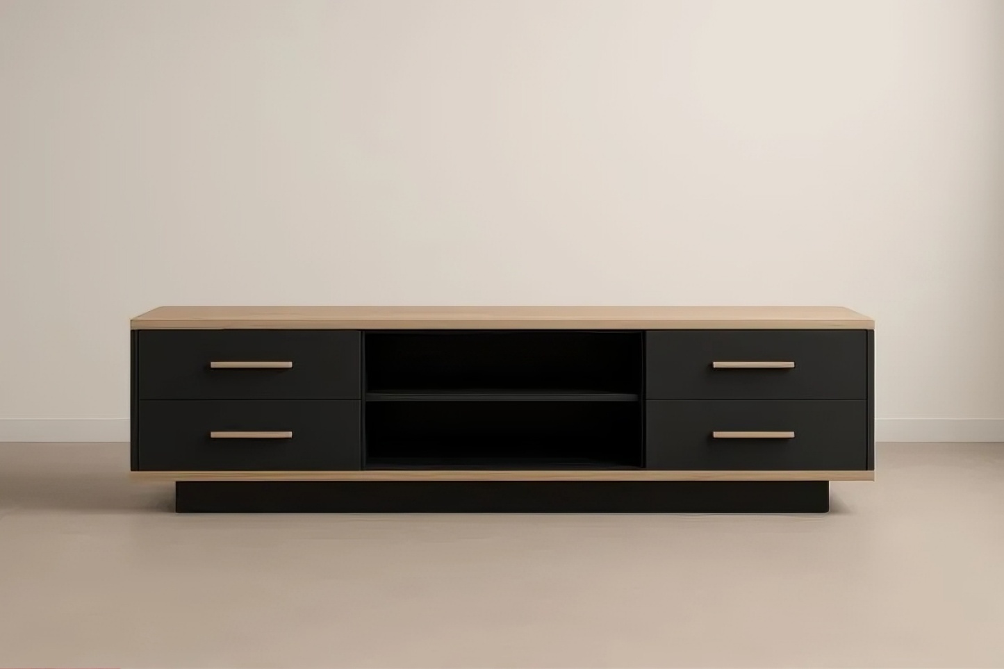 Meuble TV en bois et métal avec tiroirs Noir et Chêne