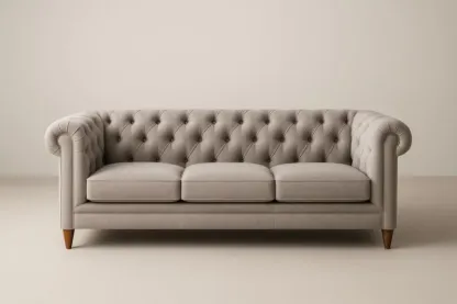 Canapé Chesterfield en tissu avec pieds en bois