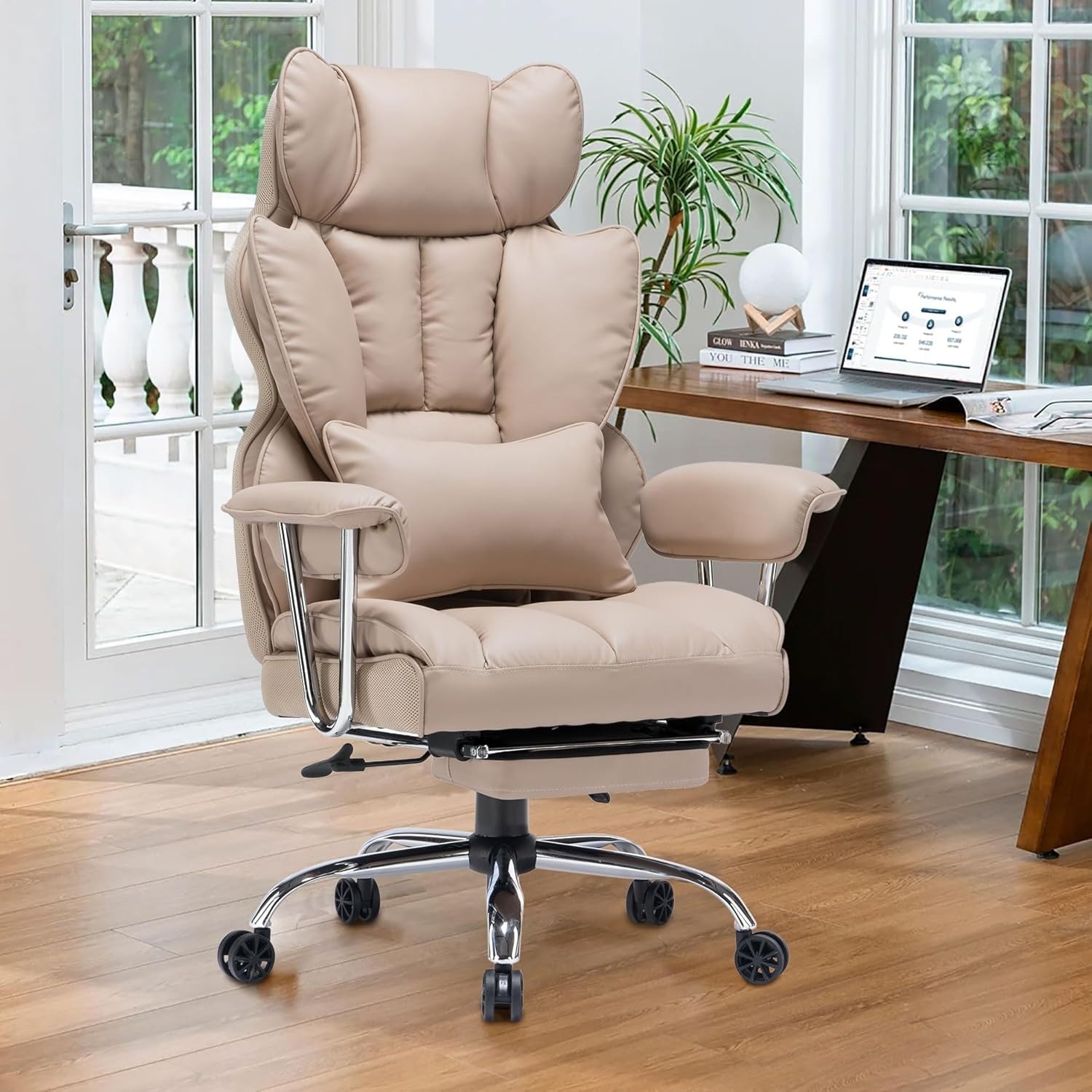 🔥Warehouse Clearance✨💺PU Leather Computer Chair, Executive Office Chair with Leg Rest and Lumbar Support🪑