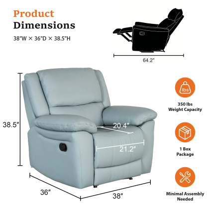 Transitional Leather Match Recliner Chair with Sculpted Padded Arms & Welt Trim