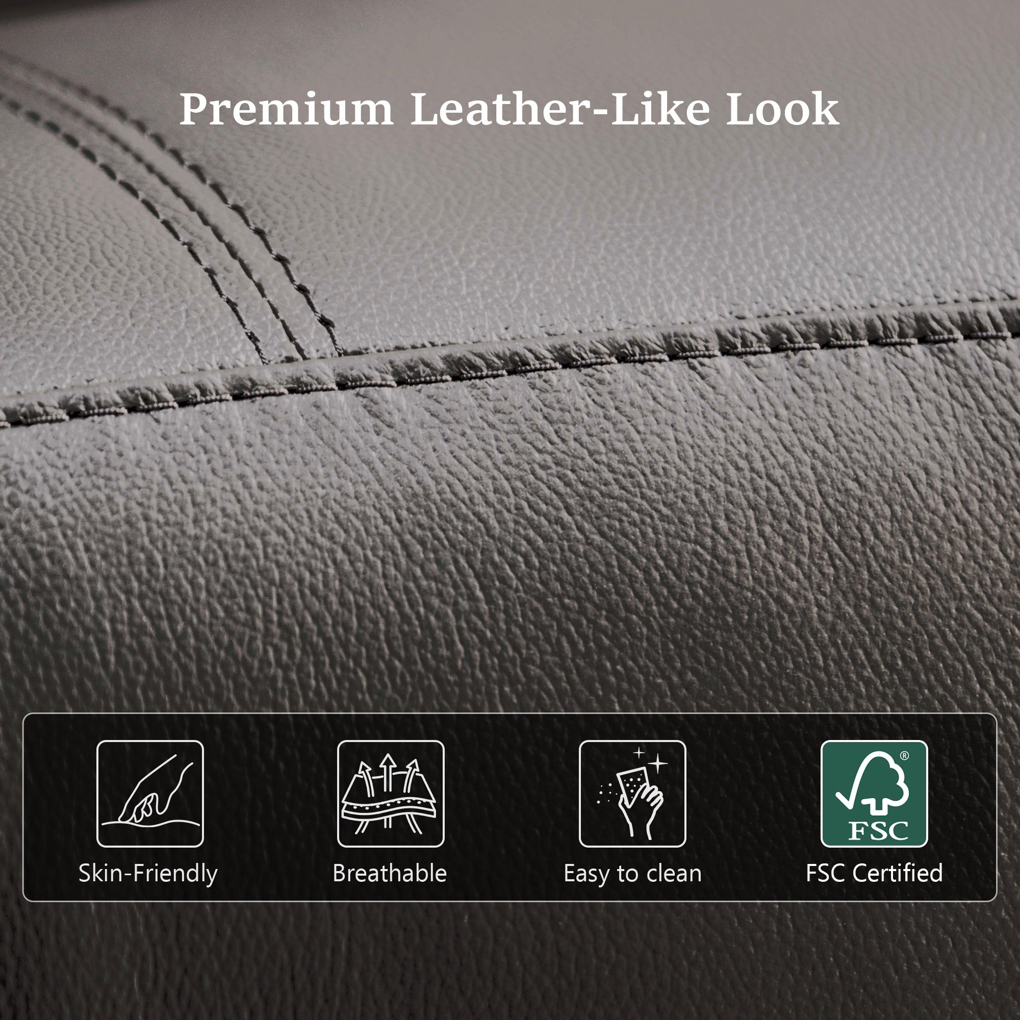 Transitional Leather Match Recliner Chair with Sculpted Padded Arms & Welt Trim