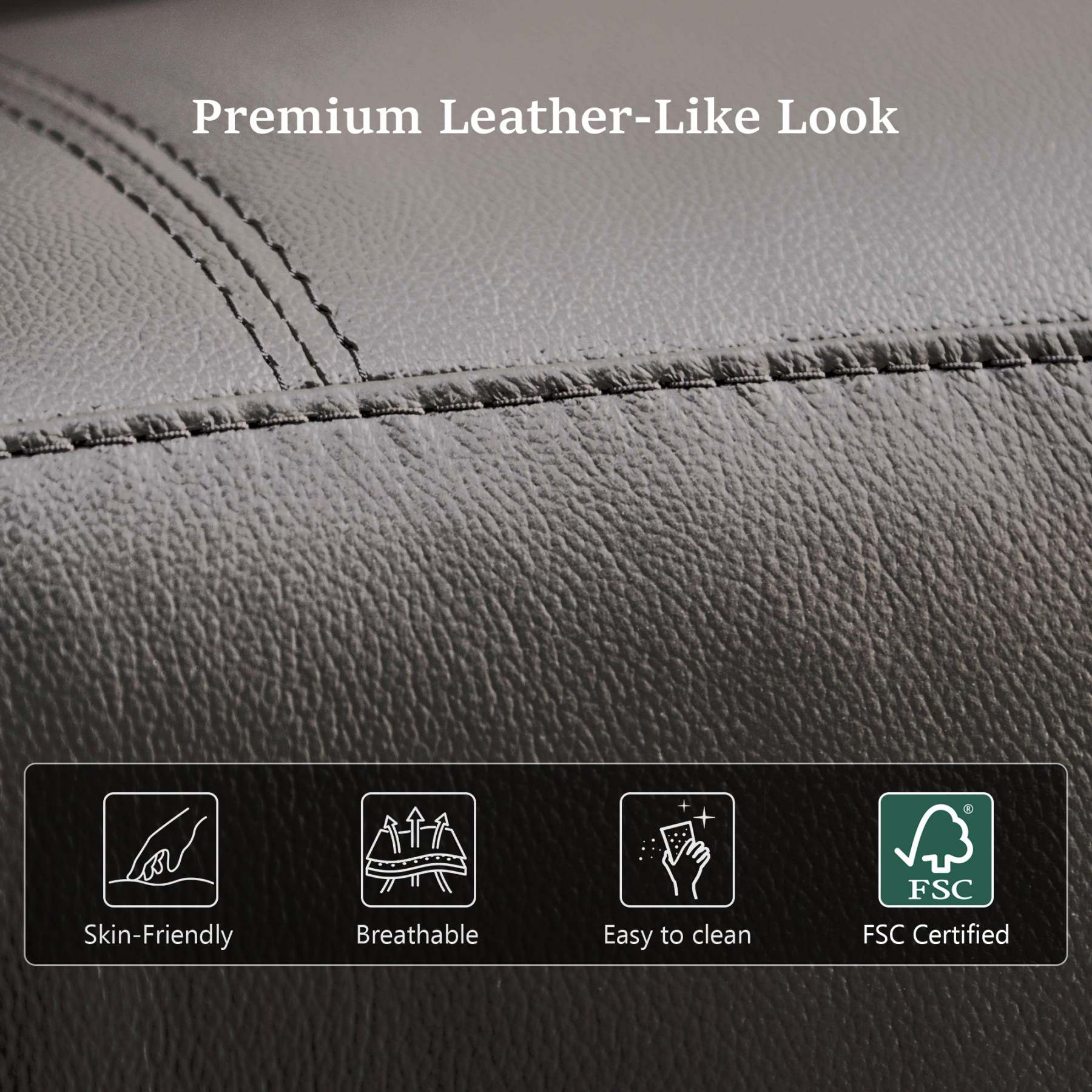 Transitional Leather Match Recliner Chair with Sculpted Padded Arms & Welt Trim