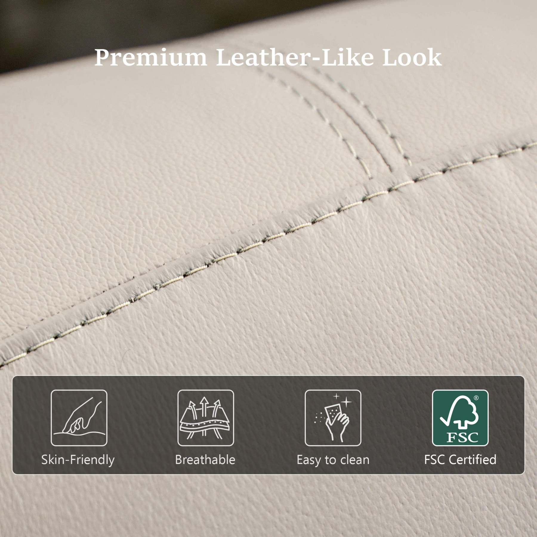 Transitional Leather Match Recliner Chair with Sculpted Padded Arms & Welt Trim