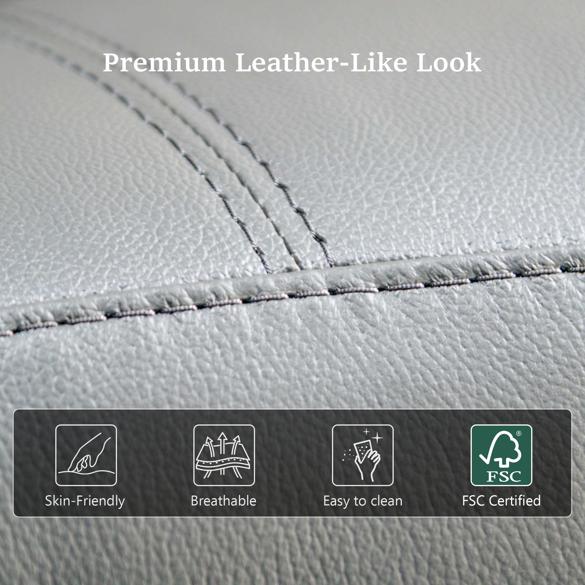 Transitional Leather Match Recliner Chair with Sculpted Padded Arms & Welt Trim