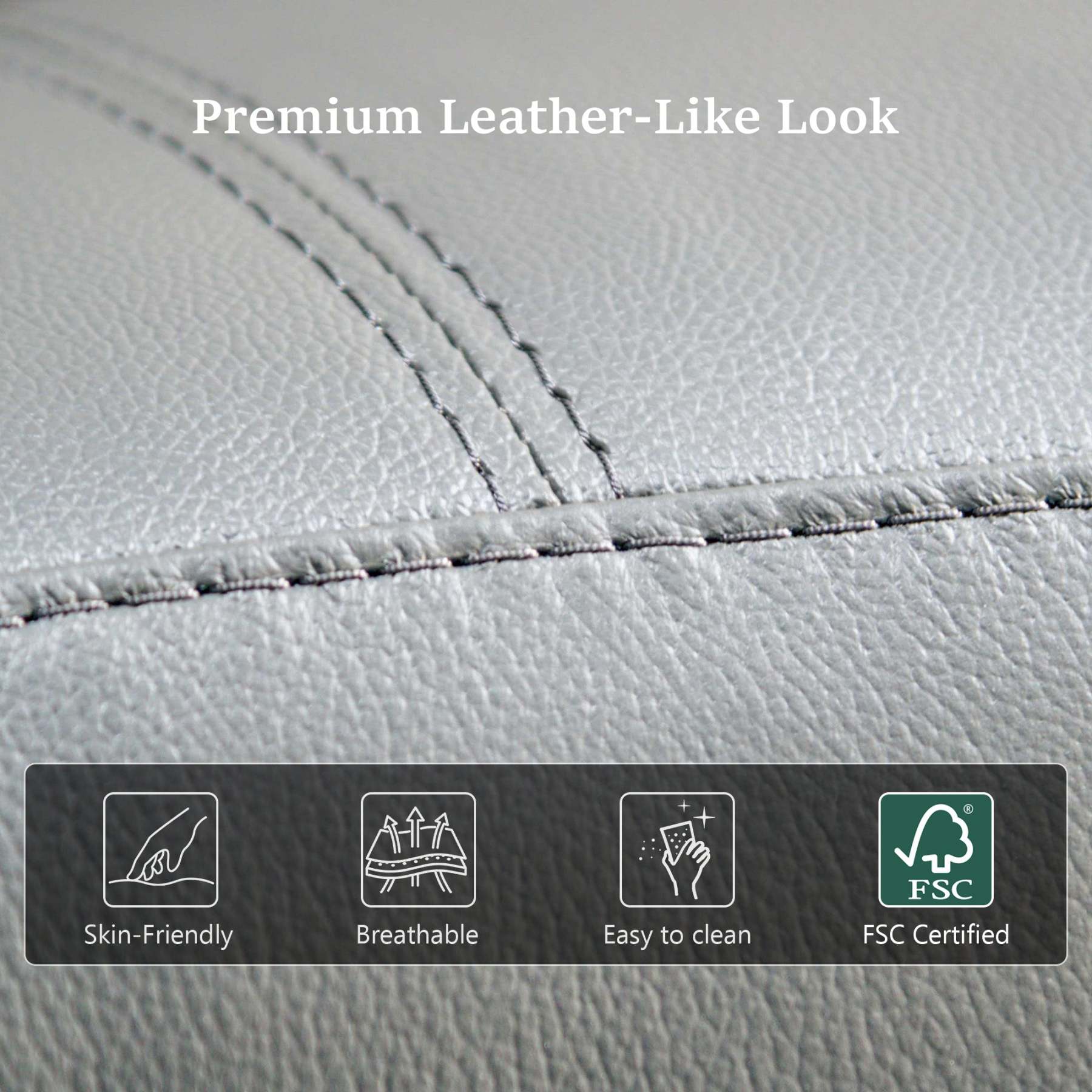 Transitional Leather Match Recliner Chair with Sculpted Padded Arms & Welt Trim