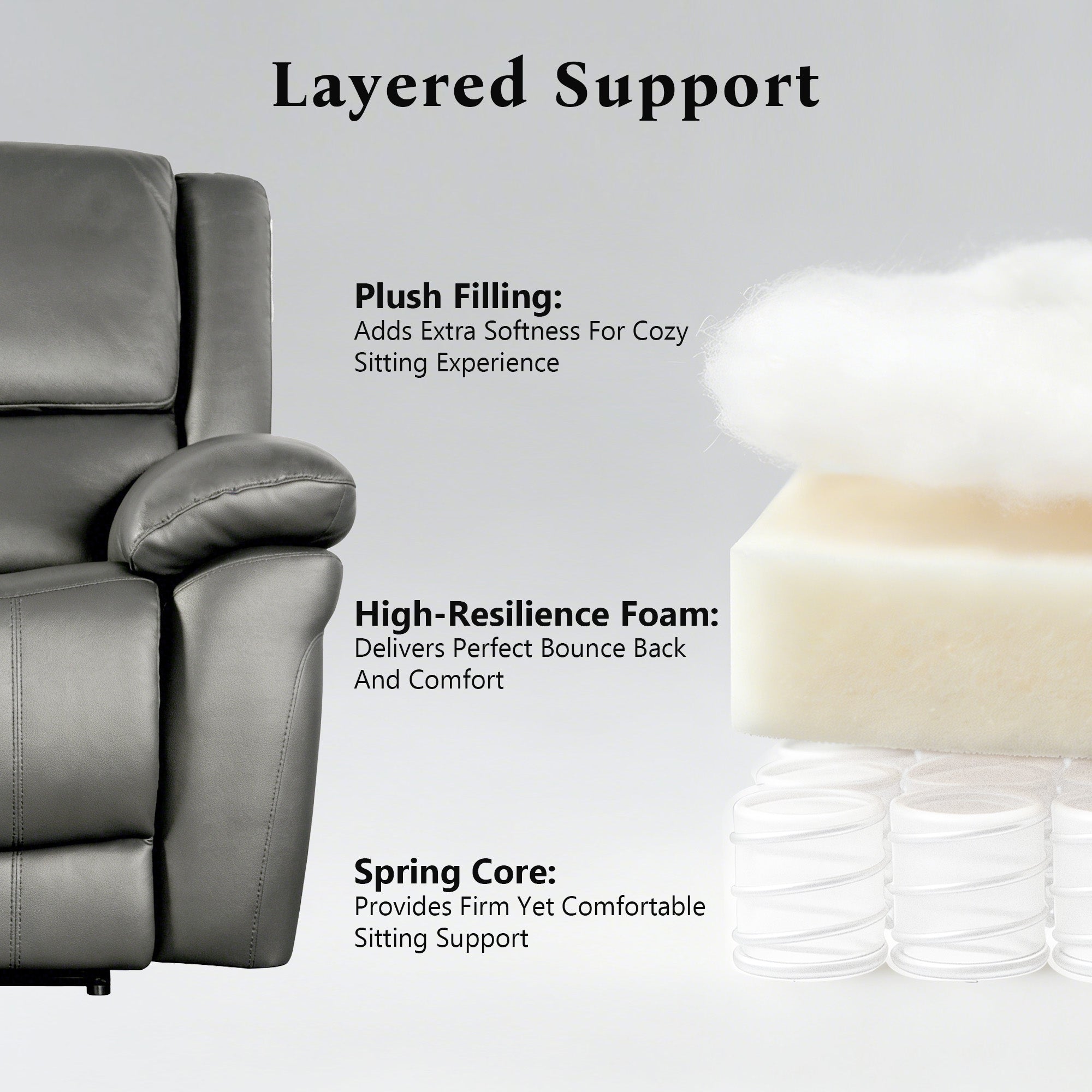 Transitional Leather Match Recliner Chair with Sculpted Padded Arms & Welt Trim