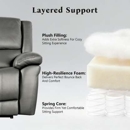 Transitional Leather Match Recliner Chair with Sculpted Padded Arms & Welt Trim