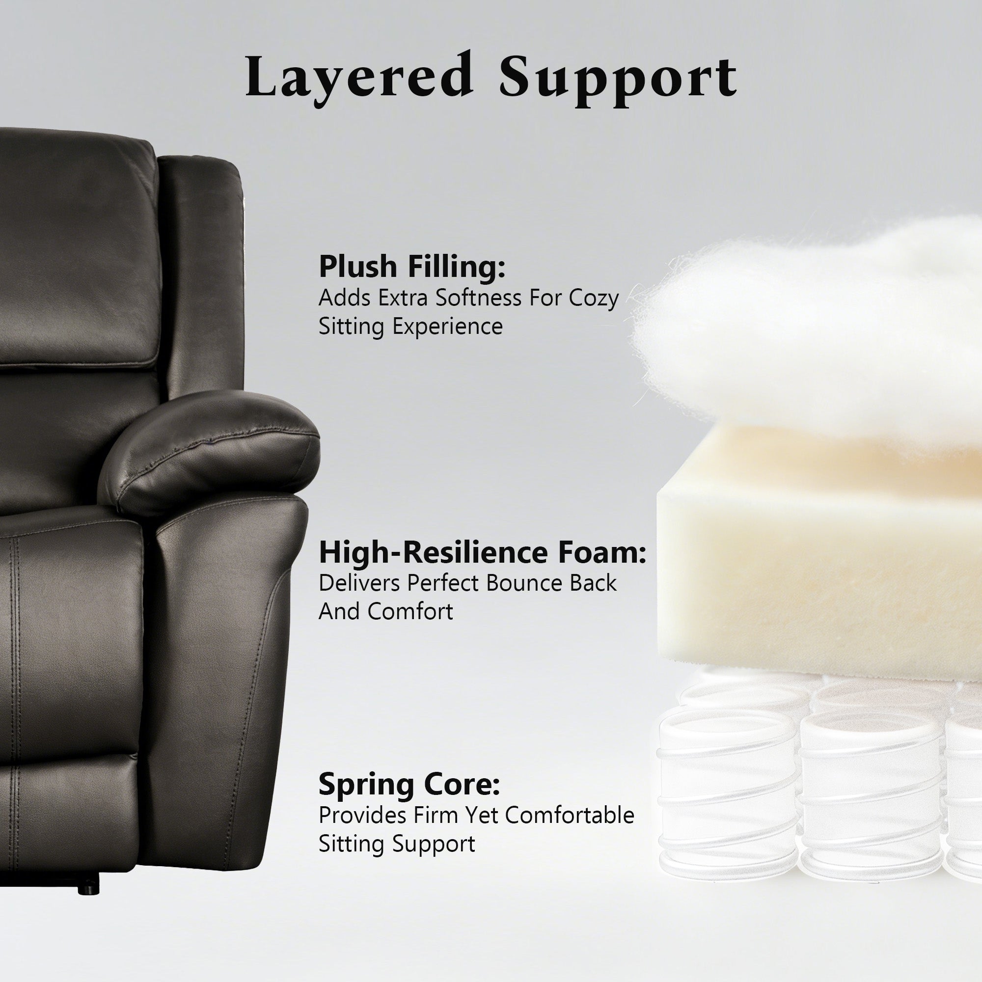 Transitional Leather Match Recliner Chair with Sculpted Padded Arms & Welt Trim