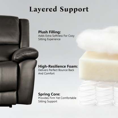 Transitional Leather Match Recliner Chair with Sculpted Padded Arms & Welt Trim